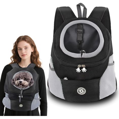 Sac à Dos Chat Chien,Sac Transport Chat Chien Respirant et Pliable pour Petits Chats et Chiens Chiot,Ceinture de Sécurité Interne,Sac de Voyage Réglable pour Sac à Dos pour Chiot (Gris L) (1/5)