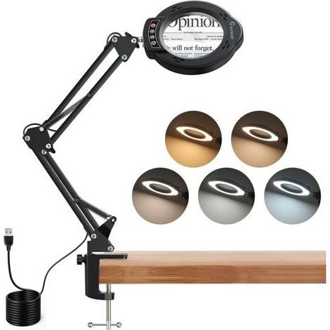 Lampe Loupe De Bureau Professionnelle - Loupe De Lecture LED 10X10 Niveaux De Luminosité - Bras Pivotant 50cm Réglable Confort des Yeux pour Lecture, Artisanat, Bricolage (1/5)