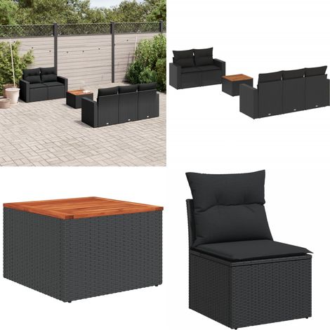 6-tlg. Garten-Sofagarnitur mit Kissen Schwarz Poly Rattan - Gartenmöbel - Esszimmergarnituren - Outdoor Möbel - Lounge Set - Balkonmöbel - Home & Living (1/5)