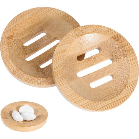 Lot de 2 porte-savons en bambou - Porte-savon rond en bambou - Rangement - Porte-savon rond en bambou - Pour la douche - Support en bois - Boîte de rangement - Pour la salle de bain, WC, cuisine, hôte (1/5)
