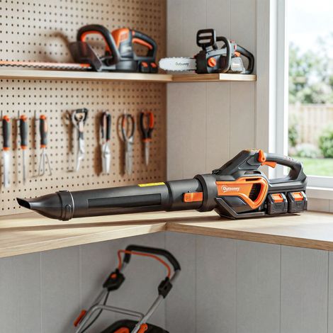 Souffleur de Feuilles sans Fil avec Moteur Brushless 900W Batterie 36v (2x4,0Ah) Puissant 15,2 m³/min Orange et Noir (1/5)