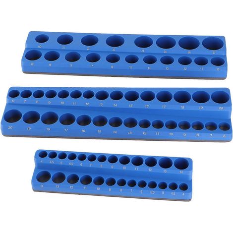 Ensemble de 3 organisateurs de douilles magnétiques (entraînements 1/4 po, 3/8 po et 1/2 po), plateau de rangement, porte-douilles portable et robuste pour boîtes à outils (métrique). (1/5)