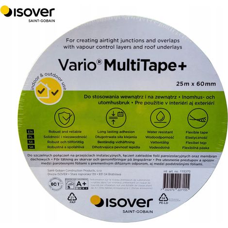 Ruban adhésif Isover Vario MultiTape pour films pare-vapeur 25 m x 60 mm (1/3)