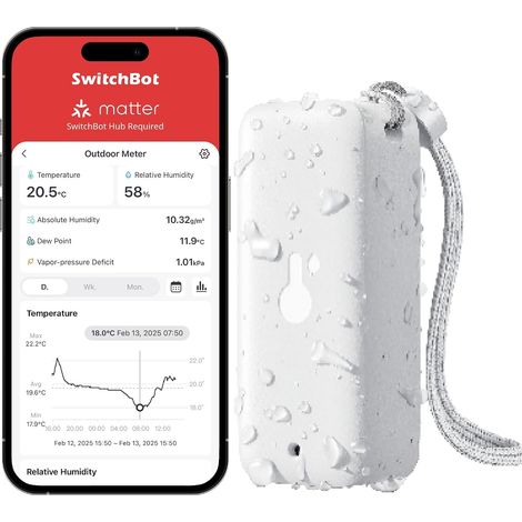 Hygromètre IP65 pour intérieur et extérieur, Bluetooth, point de rosée, capteur d'humidité absolue, thermomètre extérieur, stockage des données pour serre, cave à vin (1/5)