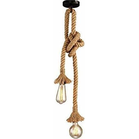 Lustre Corde Chanvre Corde Chanvre Double Tête Suspendue Lumière pour Salle À Manger, Hall, Restaurant, Bar, Café, Salon Salle À Manger Bar Balcon 120cm AC 220V E27 [Classe énergétique A+++] (1/5)