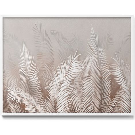 Tableau Magnétique en Métal Tableau pour Magnet - Motif Feuilles bohèmes naturelles - Minimaliste - Cadre Blanc - 80x60 cm - Plaque Magnétique
