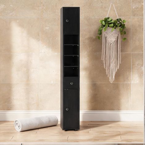 Meuble de salle de bain étroit 180 cm avec rangements ouverts (1/5)