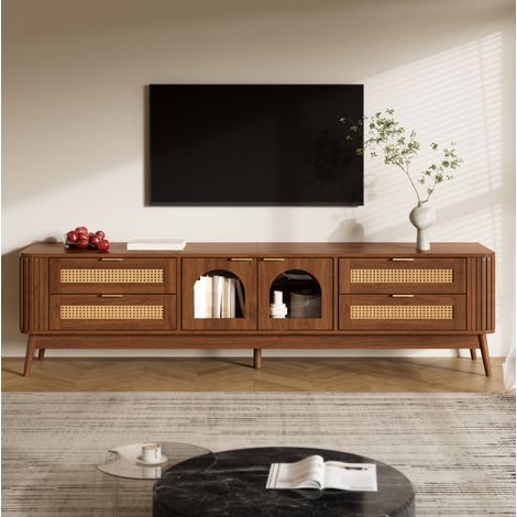 mueble TV con LED y almacenaje en nogal 180 x 40 x 50 cm OKMYHOME (1/5)