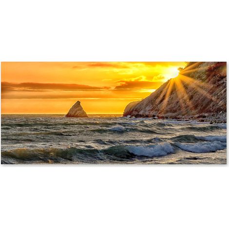 Lupia - Quadro moderno su Tela Canvas DEEP 65X143 cm, con paesaggi e localismi italiani, per casa, soggiorno, capezzale camera da letto, hotel, ufficio, ANCONA - ALBA SPIAGGIA LA VELA PORTON (1/4)