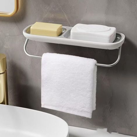 Soap dish with shower towel holder, self-draining, wall-mounted for bathroom, grey