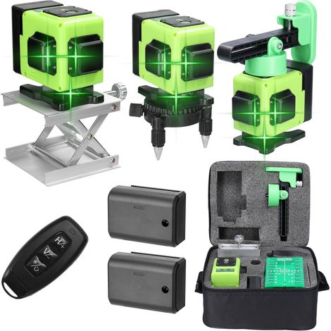 Mini niveau laser 12 lignes, ensemble de niveaux multifonctionnel, comprend divers accessoires, 2 piles, Vert. (1/5)