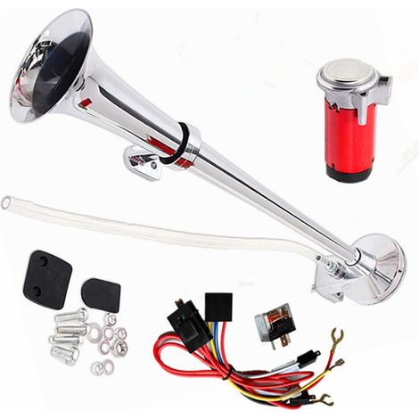 Klaxon de Voiture Chrome Zinc 150DB 45cm Trompette Simple Avec Compresseur de Pompe à Air Rouge Pour 24V Camion Bateau (1/5)