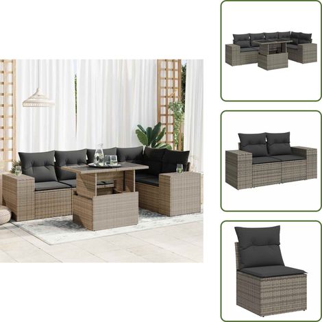 vidaXL Salon de jardin 6 pcs avec coussins gris résine tressée (1/5)
