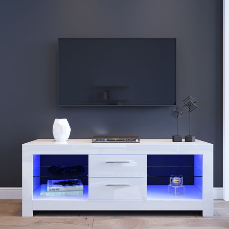 ELEGANT TV Stand TV Unit TV Cabinet with LED Lights High Gloss with Storage 1300mm White TV cabinet