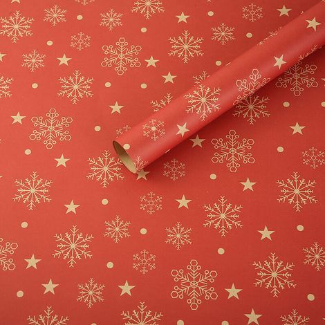 Pair Papier cadeau kraft de Noël, 75x50cm, emballage cadeau écologique, flocon de neige rouge, 5 pièces (1/5)
