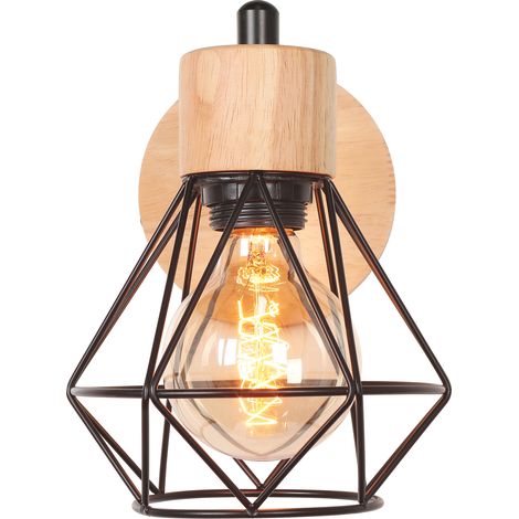 Wall Lamp Vintage Retro Industrial Wall Sconce Metal Wood Cage Wall Light E27 for Bedroom, Living Room, Staircase, Hallway White (1/5)