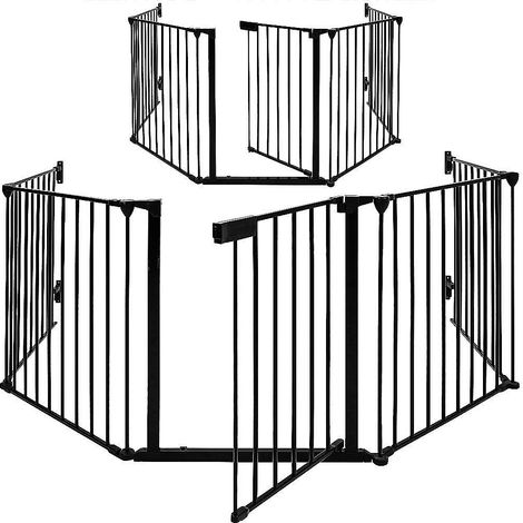 Haloyo® Barrière de sécurité enfant et animaux multi-fonction,5 panneaux,Pre assemble,barrière d'escalier,310 x 2.5 x 75cm,noir (1/5)