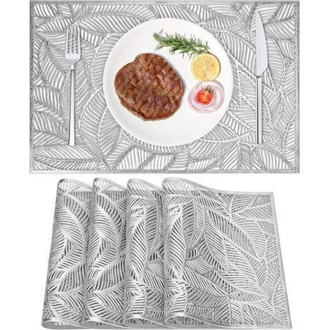 Sets de table - - Argenté - Antidérapants - Lavables - 4 pièces - 45x30 cm (1/4)
