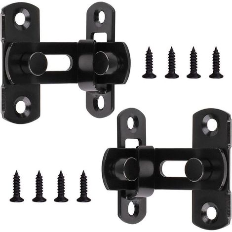 Lot de 2 verrous de porte à angle droit, loquet à bascule, en acier inoxydable, avec vis, pour portes et fenêtres, noir. (1/5)