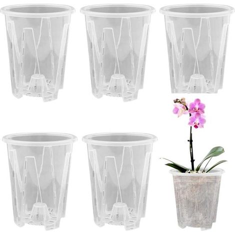 Transparenter Orchideentopf Kunststoff-Blumentopf mit Abflusslöchern atmungsaktiver Orchideen-Pflanztopf aus Kunststoff mit Schlitzen rund für (1/5)
