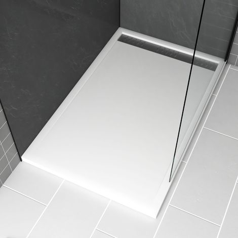 receveur en acrylique blanc 90x140x5 cm + grilles linéaires chrome et gun metal - whiteness ii (1/4)