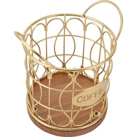 Panier à Dosettes de café, Porte-capsules Décoratif en Fil Rond avec Base en Bois, Construction en Métal Antirouille, Base Lestée, pour Cuisine de café (GOLD). (1/5)