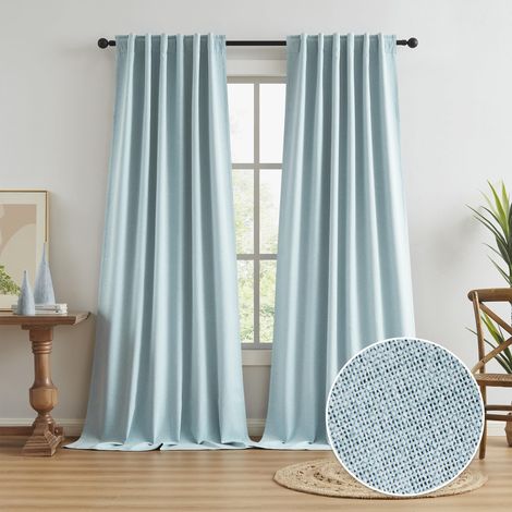 Lot de 2 Rideaux 100% occultants à Isolation Thermique avec Languette arrière et Crochet pour Chambre à Coucher et Salon 127 x 259 cm Bleu Ciel Clair (1/5)
