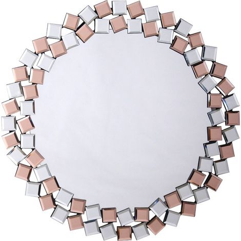 Miroir mural rond mosaïque argent rosé style rétro - argent et rosé poudré nacré (1/3)