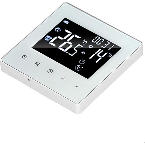 Thermostat numérique programmable avec écran et sonde de 3 mètres pour chauffage au sol électrique (maison, hôtel, bureau, AC90-240V, blanc, sans Wi-Fi) (1/5)