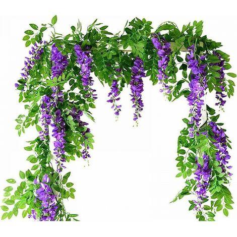 Vignes artificis de glycine, 2 pièces Fausses Fleurs en Soie suspendues irlandes artificis de Plantes de Vigne Jardin Mur extérieur verdissement Jungle fête Mariage Arche décoration (1/5)