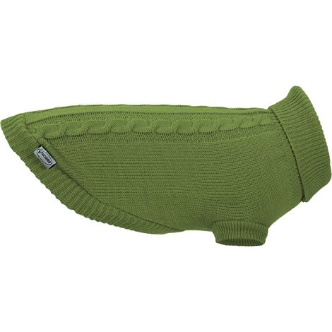 Pull pour Chien, Pull col Haut, Motif tressé, Trou Laisse et passejambe élastique. Vert, XS - Longueur Dos 30 cm