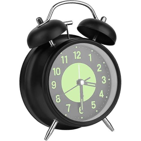 Réveil, réveil silencieux, réveil à sonnerie, réveil rétro avec lumière, réveil à double cloche pour enfants, adapté aux gros dormeurs, noir. (1/5)