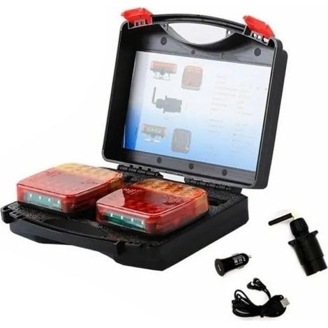 Lot De 2 LED Feux Arrières E11 Marqué Homologué A Base Magnétique Sans Fil Wireless 5 Fonctions Universels Pour Auto Tracteur
