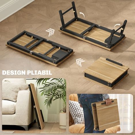 Tablette de lit pliable avec tiroir, bureau portable réglable en hauteur pour canapé et lit, finition chêne, travail confortable (1/5)