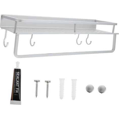 Étagère Murale Blanche en Aluminium Support Solide pour Salle de Bain, Rangement Suspendu Multifonction pour Garder Objets Secs et Organisés (1/5)