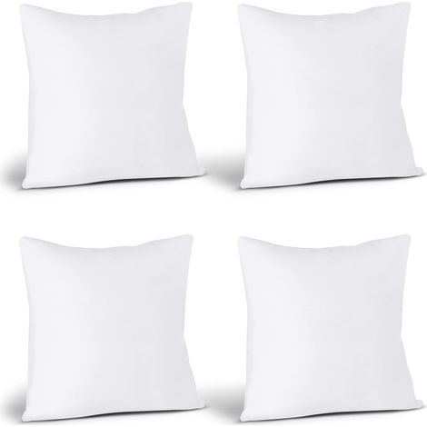 Juego de 4 cojines cuadrados, de polialgodón blanco, relleno de fibra de silicona, para salón/dormitorio. (1/5)