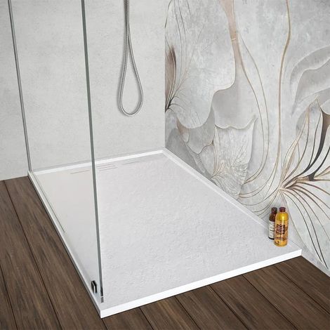 Piatto doccia 80x120 bianco pietra in resina riducibile con canalina Argo (1/5)
