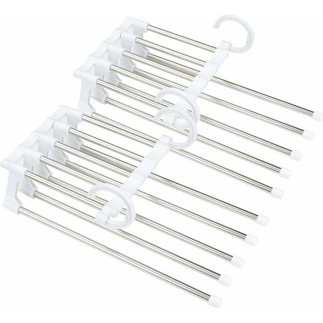 2 space-saving pants hangers, magic pants rack, stainless steel folding magic hangers, innovative five-in-one storage drying rack, drying pants rack, used for clothes, towels, scarves, ties, etc. (1/5)