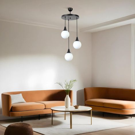 Lustre noir et blanc, corps en métal, hauteur réglable 70 cm, diamètre 30 cm, douille E27 max 40 W, éclairage pour les espaces modernes (1/5)