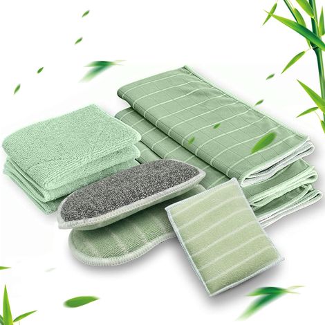Chiffons nettoyage fibre bambou - Fenêtres cuisine salle de bain - Sans rayures - Lot 8 (1/5)