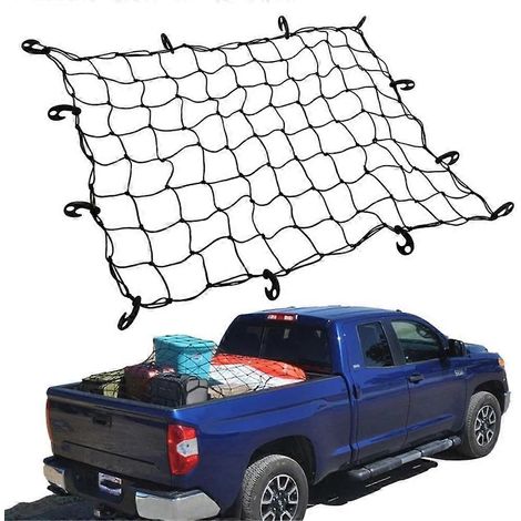 Filet de chargement en caoutchouc pour pick-up, voiture, benne de camion, galerie de toit, 120 cm x 90 cm, 88 mailles, avec crochets (1/5)