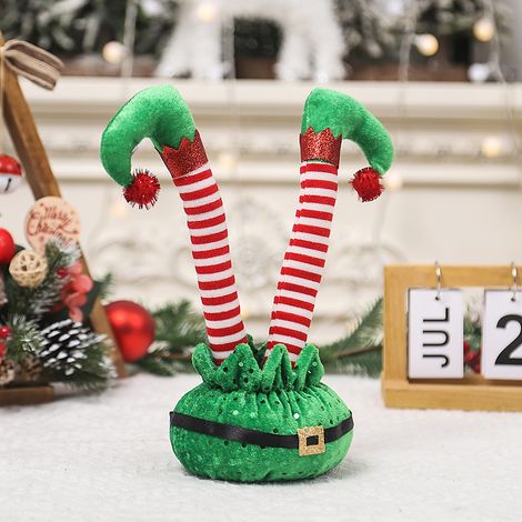 Jambes de lutin en peluche rayée pour Noël, décoration intérieure faite main et fournitures de fêtes (1/5)