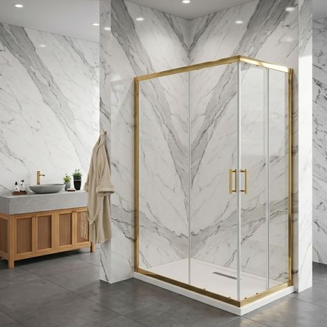 Box doccia angolare scorrevole cristallo trasparente 6 mm H190 – Finitura oro – 90x120 (1/4)