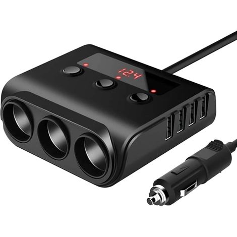 Adaptateur allume-cigare + chargeur de voiture USB 12 V avec interrupteur et voltmètre – 3 prises allume-cigare – 4 ports USB – Accessoires auto (1/5)