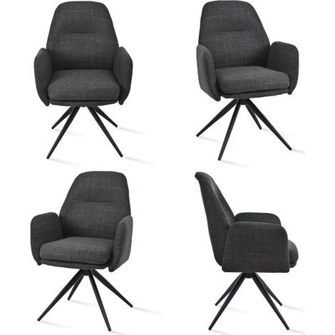 Bon Furni Sillas giratorias 360° tela aspecto lino gris oscuro, juego de 4