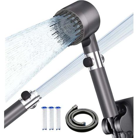 Pommeau de Douche Haute Pression,Pommeau Douche Anti Calcaire,avec Tuyau 1.5M et Support de Douche,Pommeau de Douche Economie Deau,4 Types de Jets avec Bouton D'arrêt D'eau,Massage Shower Heads (1/4)