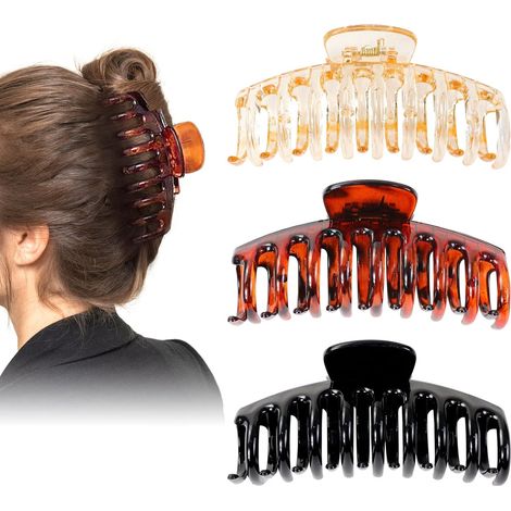 3 Pinces à cheveux, Double dents, Antidérapante, Acrylique, Femmes et filles, Cheveux épais et fins