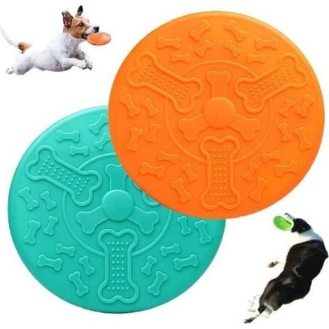 Frisbee pour chien, orange et vert, en caoutchouc naturel, 18 cm, léger et flexible. (1/4)