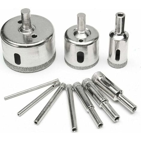 Lot de 10 forets diamantés de 6 à 30 mm pour scie-cloche avec revêtement diamant pour verre, céramique, carrelage, porcelaine, marbre, granit (1/5)