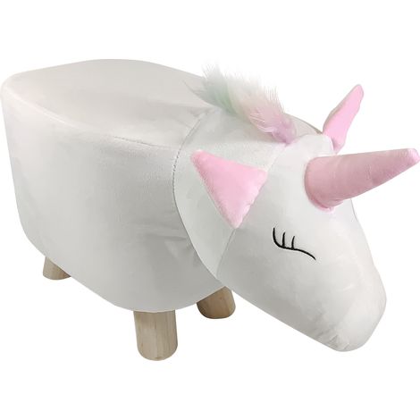 Poggiapiedi Pouf a forma di Unicorno alto 28 cm - Rivestimento Impermeabile, Piedi in Legno